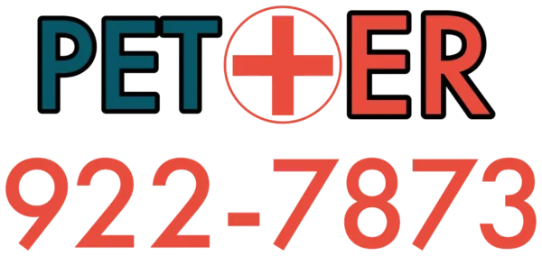 Pet ER logo with red medical cross and large red phone number 922-7873 for emergency veterinary services - pet urgent response and emergency 